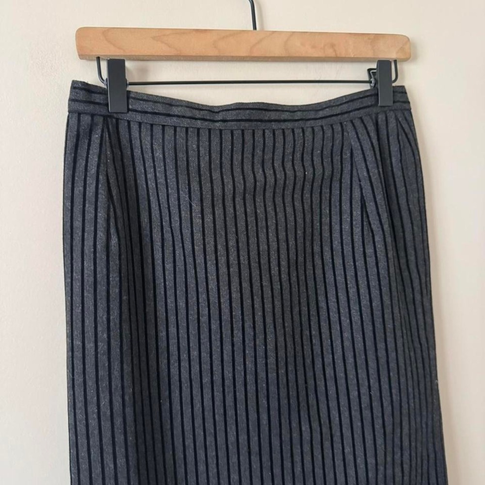 Vintage 90s Stripe Pencil Skirt black velvet gray wool - Picture 2 of 7